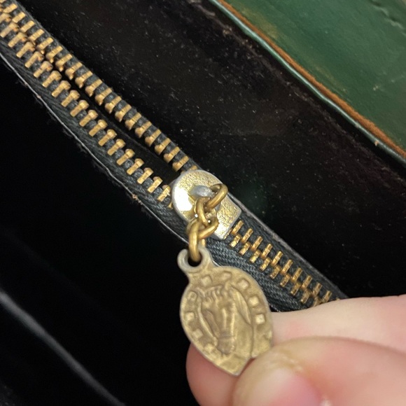 Areitio Vintage Green Leather Handbag Hand Painted 3 Pocket READ Silver Closure - Picture 11 of 11